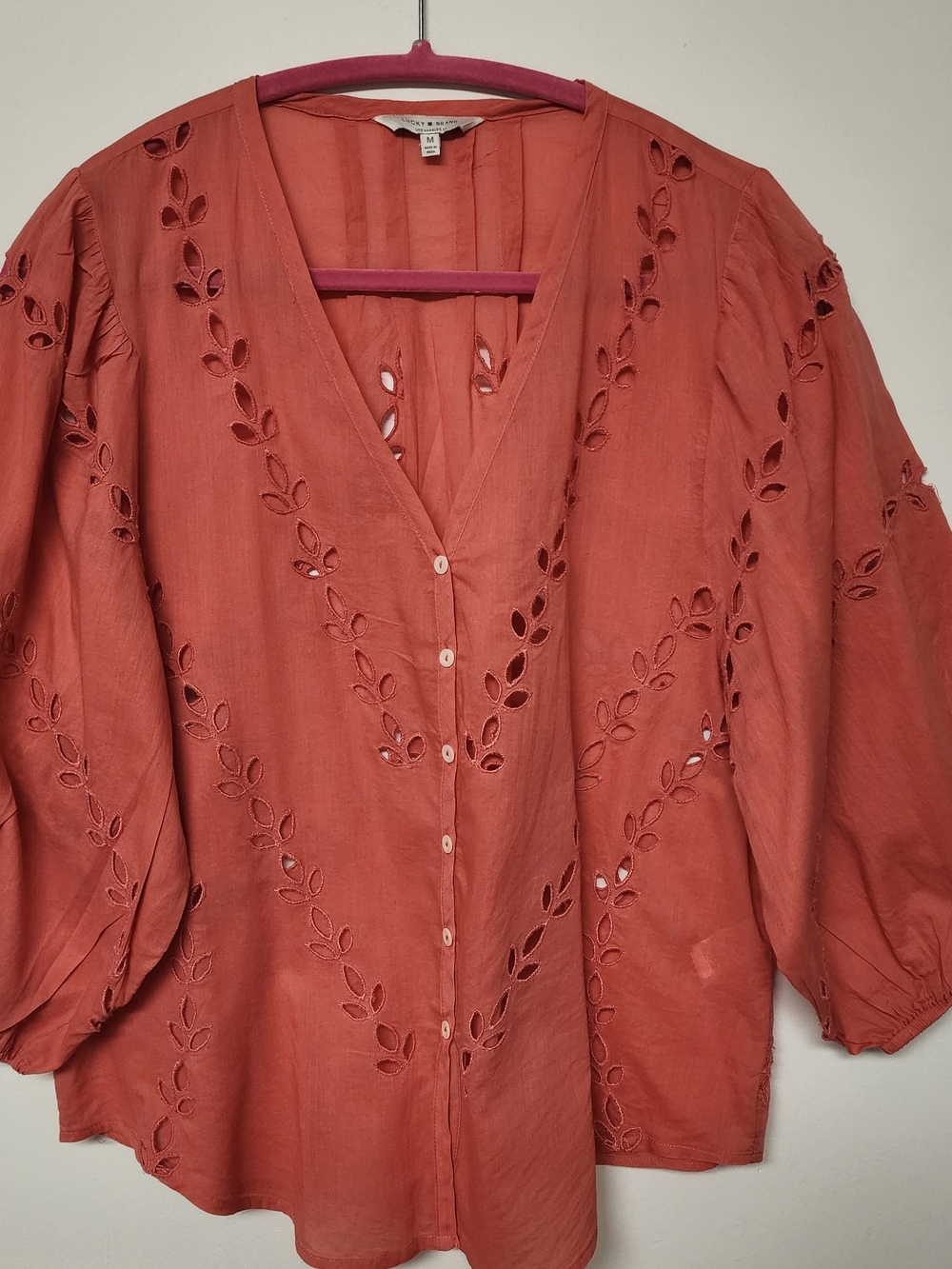 Lucky Brand Rust Eyelet Button-Front Blouse